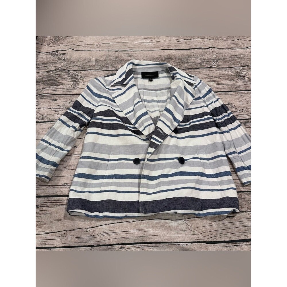 Banana Republic Blue and White Striped Linen Double-Breasted Blazer Size XS